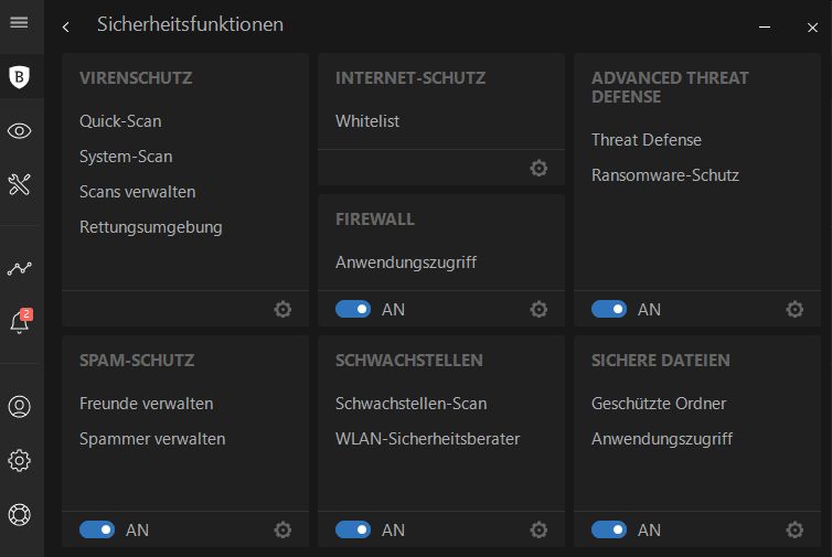 Bitdefender Sicherheitsfunktionen