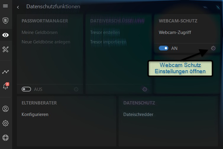 Bitdefender Webcam Schutz aktivieren